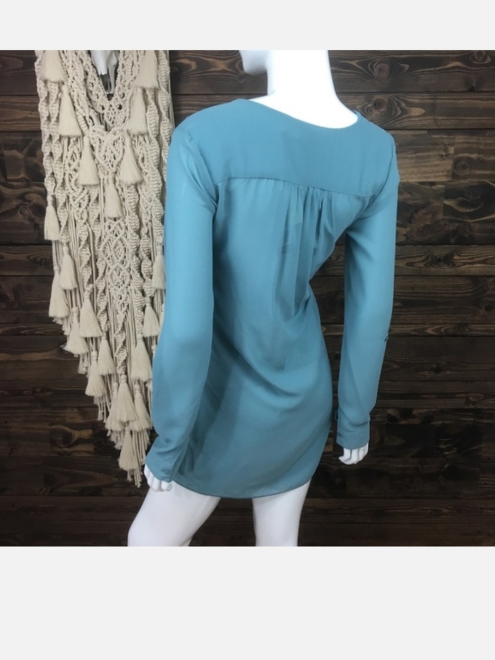 Costa Blanca Dusty BlueTeal V-Neck Mini Tunic T Shrt Mesh Dress Size Small - Picture 3 of 4